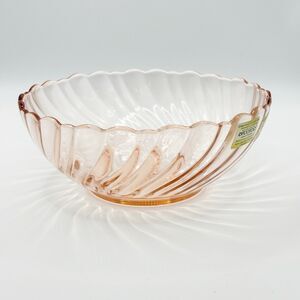 Arcoroc Glassware Rosaline Pink Fruit Berry Bowl France Swirled Pattern NWT